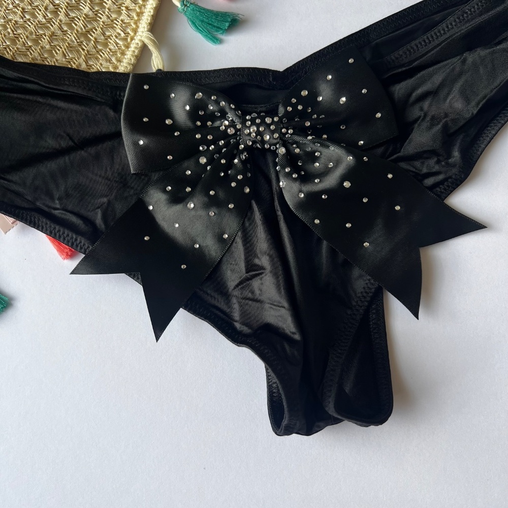 Victoria’s Secret Shine Bow Cheeky Panty Black Small NEW